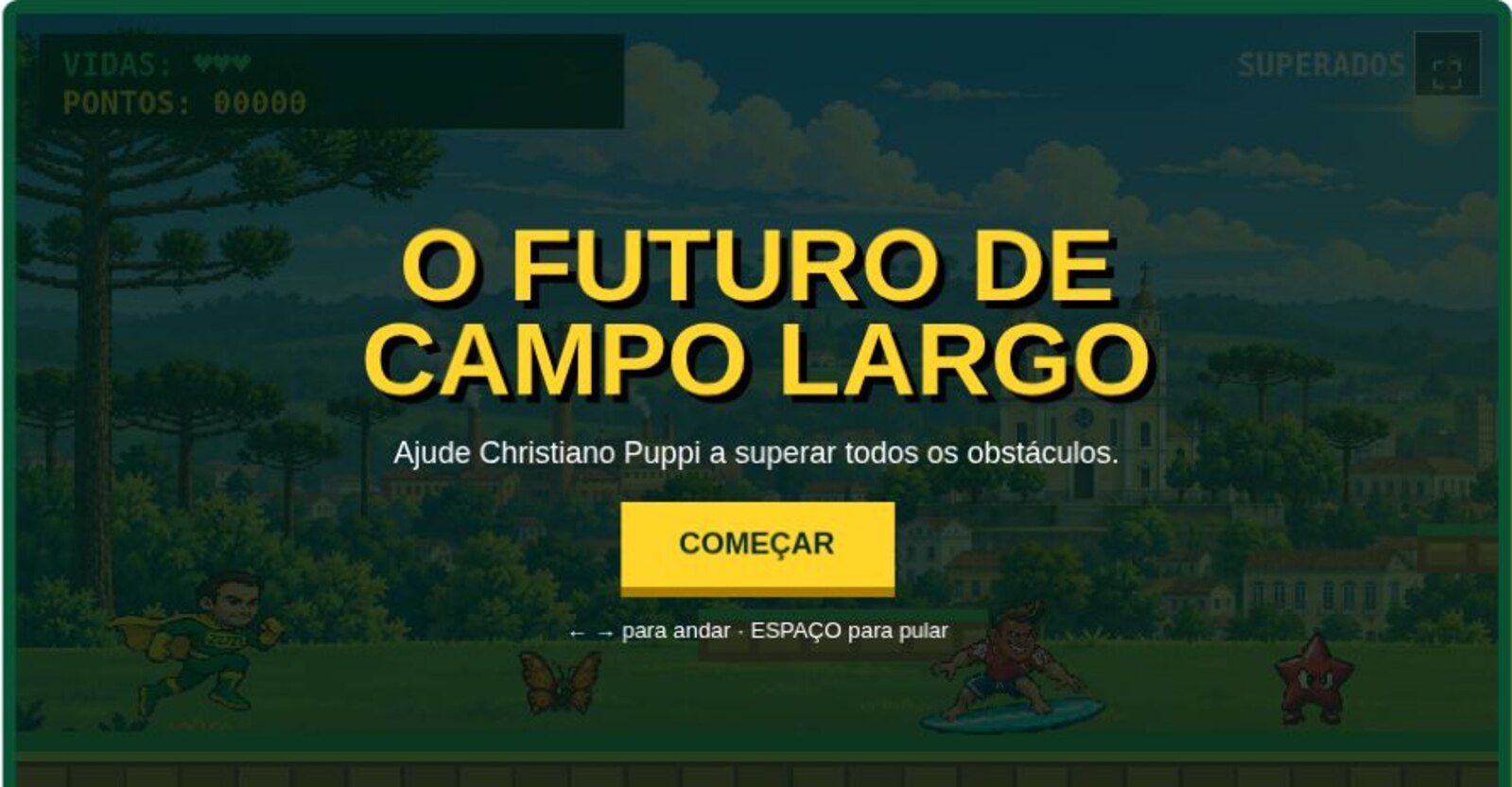 Tela inicial do Jogo do Puppi em pixel art